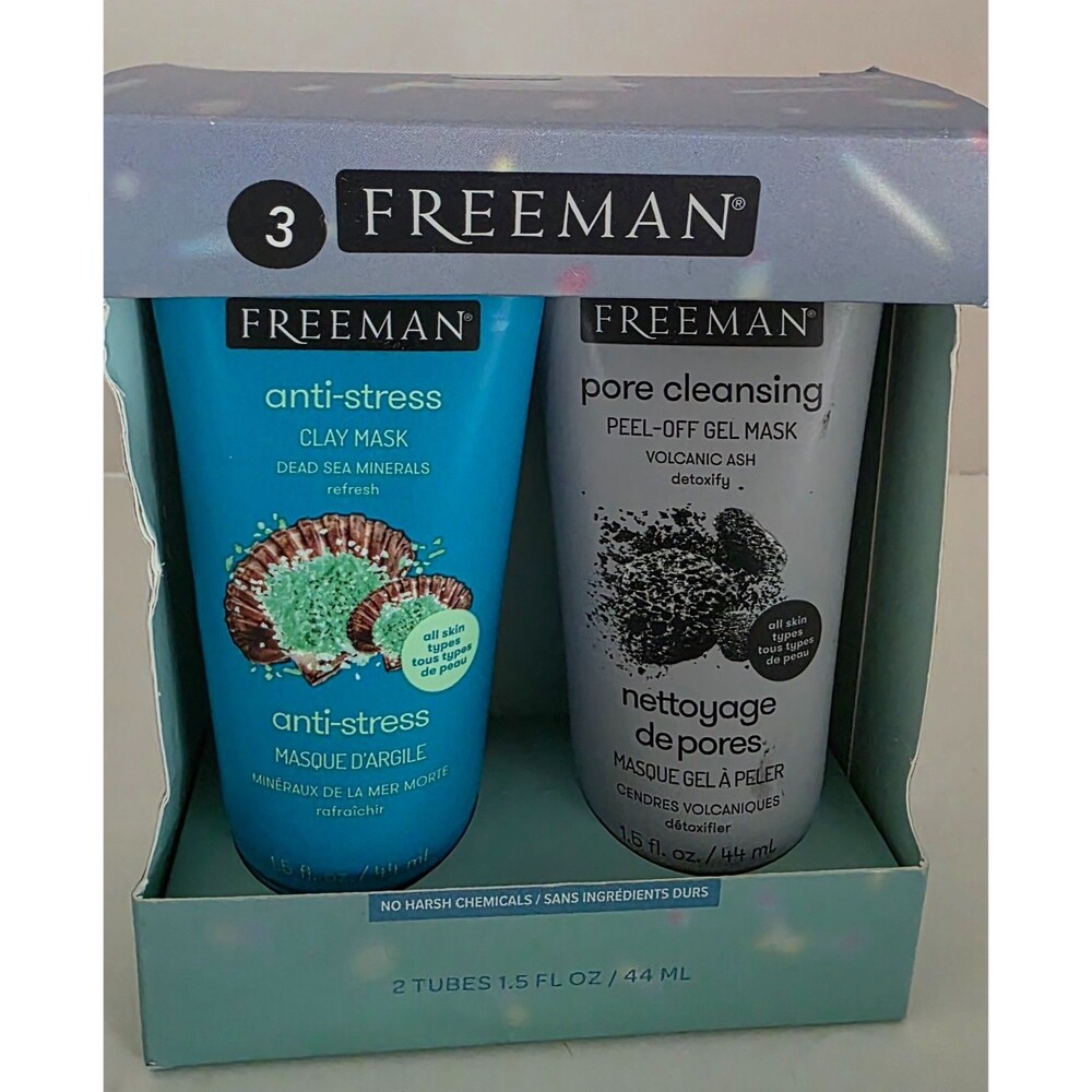 Freeman Mask Duo- Anti-Stress Clay Mask, Pore Cleansing Peel-Off Gel Mask